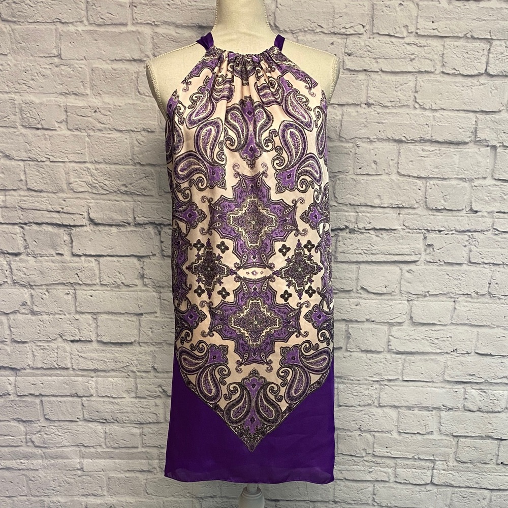 Max Studio Purple Paisley Satin Shift Dress Size Small